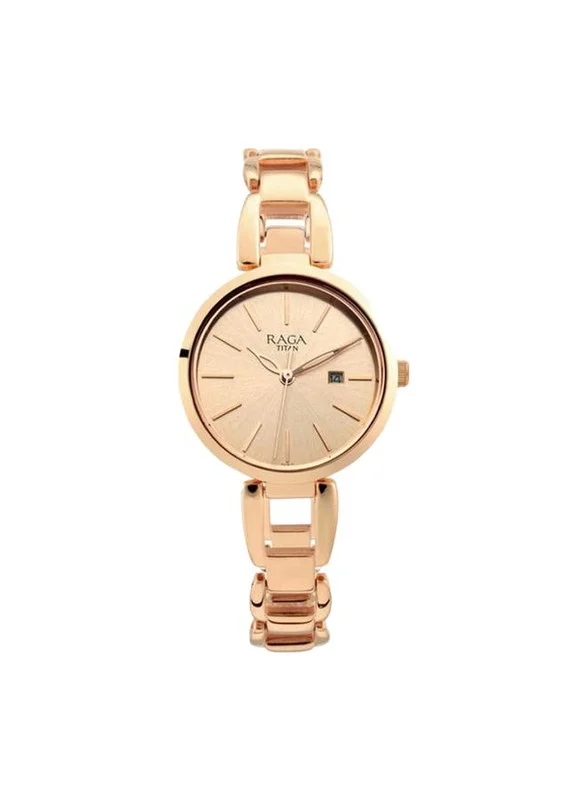 Titan Raga Viva Trendsetter Quartz Analog with Date Rose Gold Dial Rose Gold Metal Strap Watch for Women - NT2642WM01